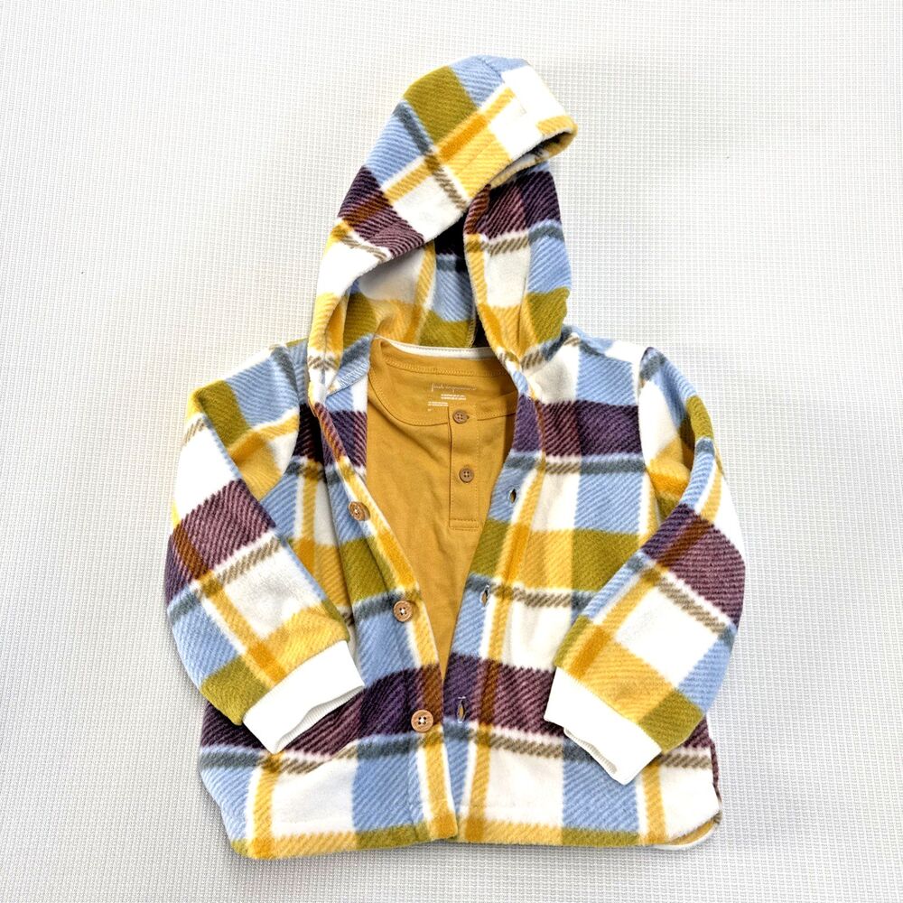 First Impressions - 2 pc. set -Fleece Plaid Button Jacket + Tee  - 18 mos. - NWT